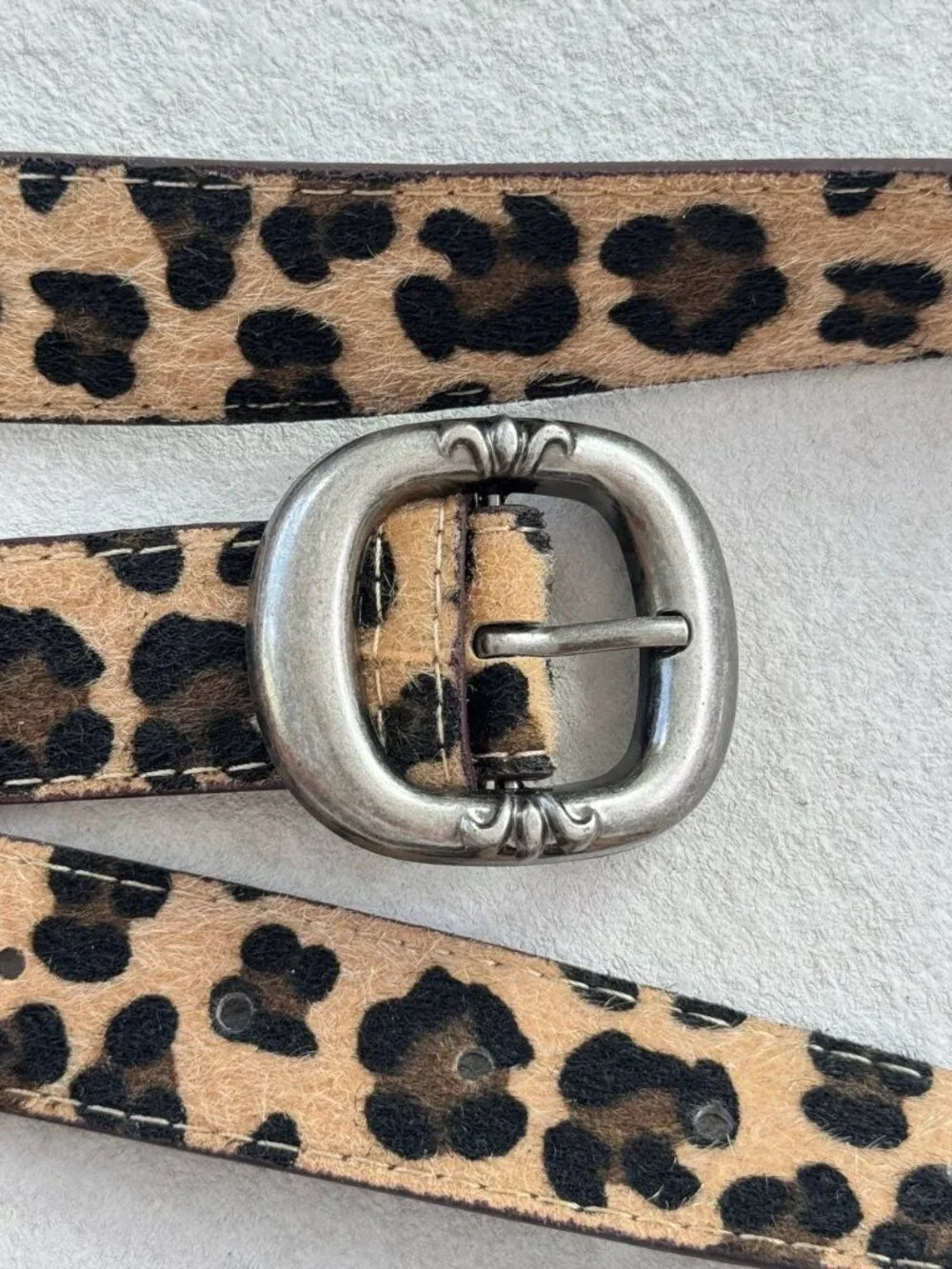 Leopard Print Hair-On Texture Statement Belt